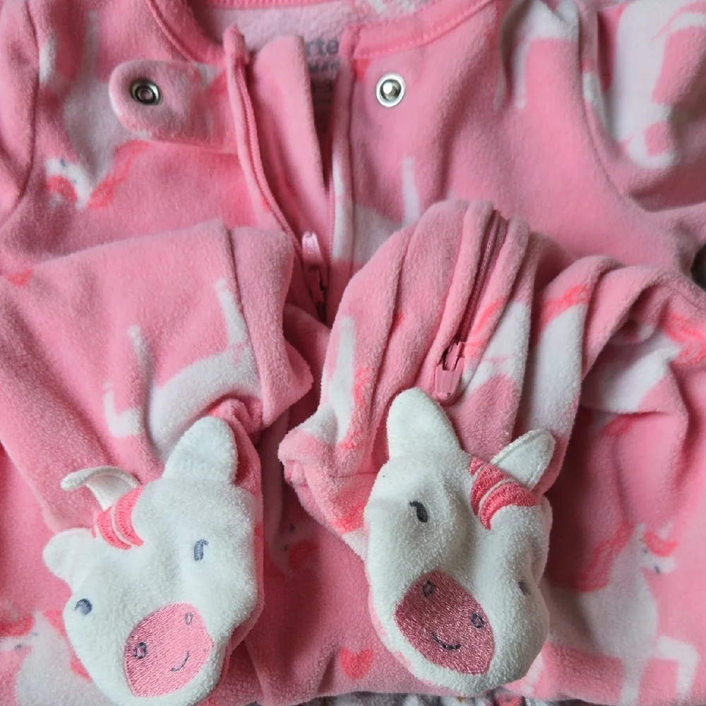 Set of 4 - 0-3mo Carter's Baby Girl Zippered Fleece Footed Pajamas